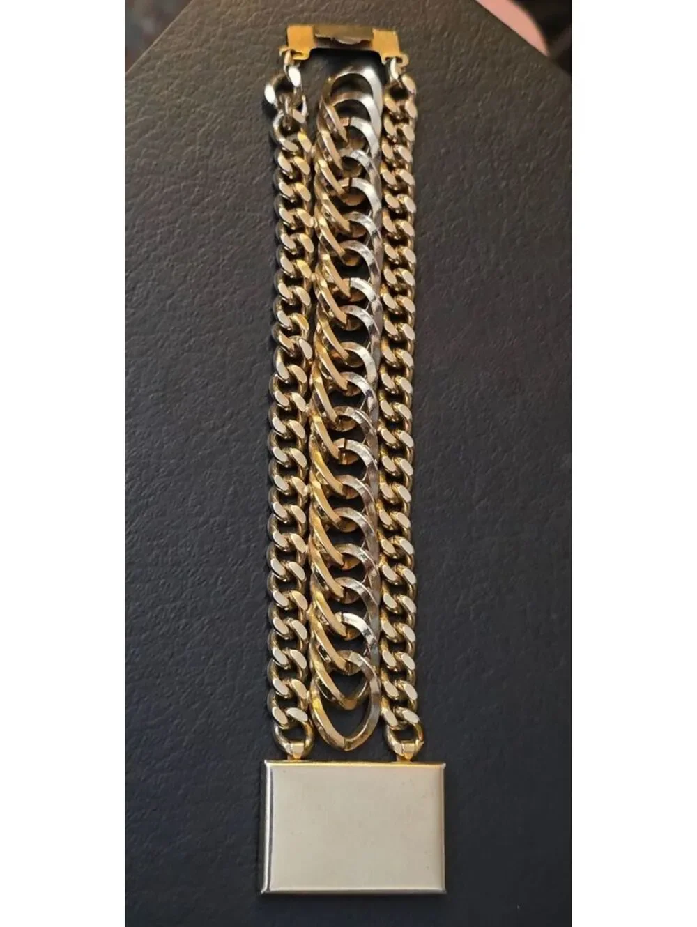 Vintage Chunky Gold Tone 3 Strand Cuban Curb Link Statement Bracelet